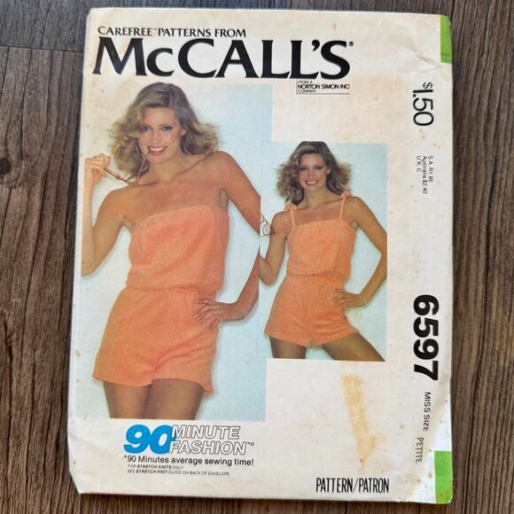 Vintage 1970s McCalls 6597 Sewing Pattern Women Sz XXS Tube Top Romper COMPLETE - Picture 1 of 2